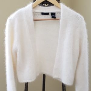 Moda International Ivory Angora Open Crop Cardigan